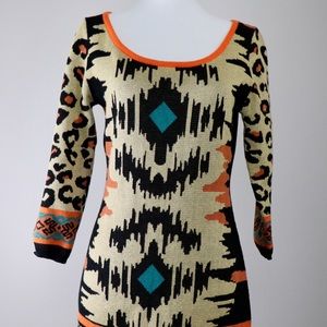 FLYING TOMATO Aztec Pattern Sweater Dress (B)